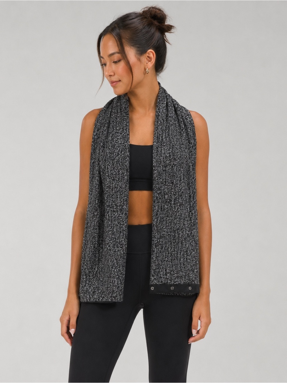 Lululemon Vinyasa Scarf Rulu Heathered Herringbone Black Wrap Shawl OS